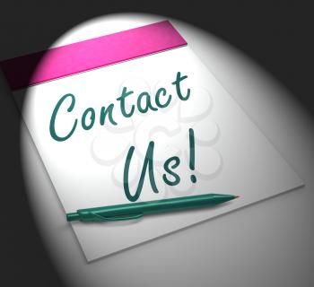 Contact Us! Notebook Displaying Customer Service Assistance And Support