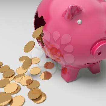 Broken Piggybank Showing Regular Earnings And Profits