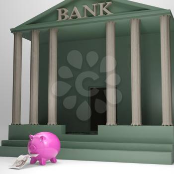 Piggybank Leaving Bank Shows Money Withdrawal Or Loan