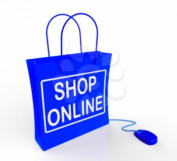 Shop Online Bag Showing Internet Shopping and Buying
