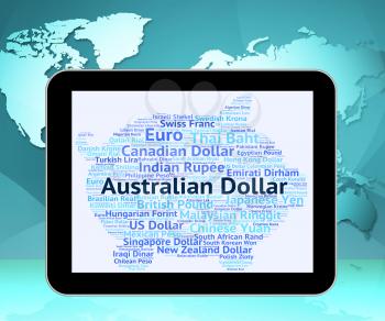 Australian Dollar Indicating Forex Trading And Wordcloud