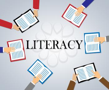 Literacy Word With Books Shows Reading And Writing Ability