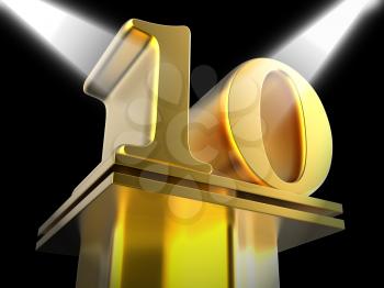 Golden Ten On Pedestal Meaning Cinema Awards Or Movie Excellence