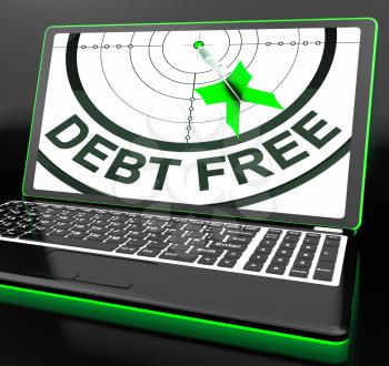 Debt Free On Laptop Showing Financial Discharge Or Monetary Recovery