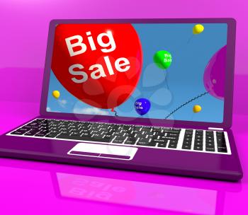 Big Sale Balloon On Laptop Showing Online Discounts