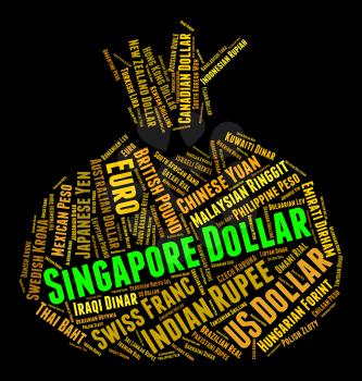 Singapore Dollar Indicating Singaporean Dollars And Banknote