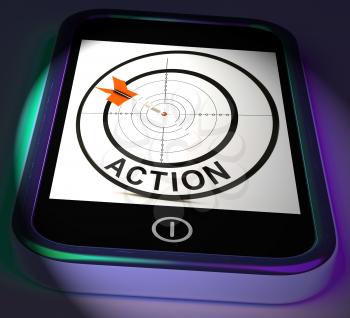 Action Smartphone Displaying Acting To Reach Goals