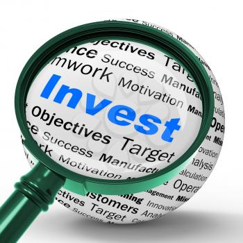 Invest Magnifier Definition Showing Put Money In Real State Or Investor
