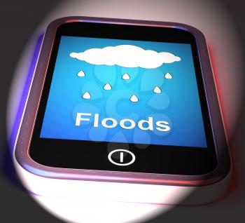 Floods On Phone Displaying Rain Causing Floods And Flooding