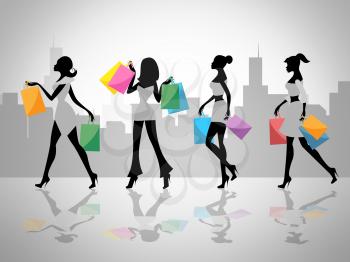 Women Shopping Indicating Commercial Activity And Customer