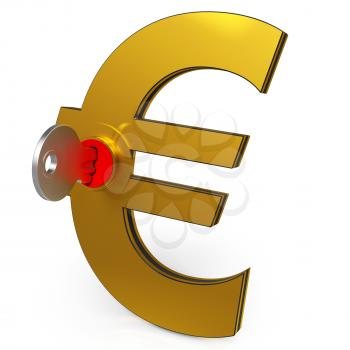 Euro Key Showing Banking Savings And Finance