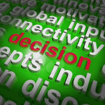 Decision Word Cloud Showing Choice Or Decide