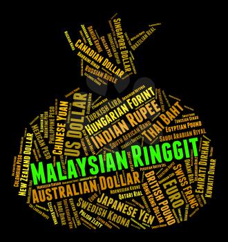 Malaysian Ringgit Indicating Currency Exchange And Wordcloud