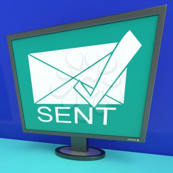 Sent Envelope On Monitor Shows Outbox Or Outgoing Messages