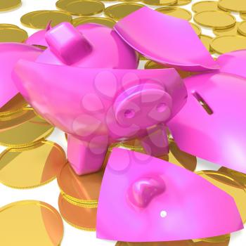 Broken Piggybank Showing Due Payments Or Savings