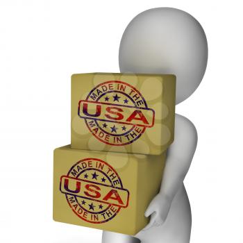Made In USA Stamp On Boxes Showing American Products