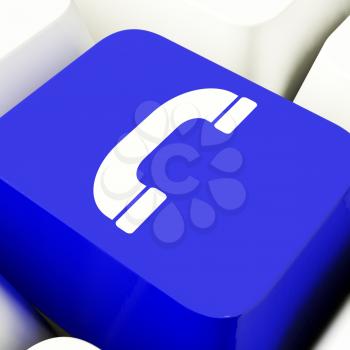 Handset Icon Computer Key In Blue For Help Or Assistance