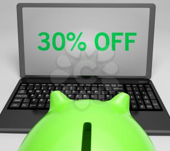 Thirty Percent Off On Notebook Showing Reductions And Offers