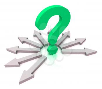 Arrows Surrounding Green Question Mark Showing Choice Decisions Problem Brainstorming