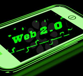 Web 2.0 On Smartphone Showing Social Networking And Online Communities