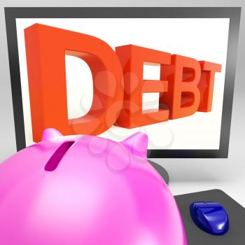 Debt On Monitor Showing Financial Troubles Or Bankruptcy