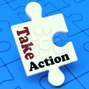 Take Action Puzzle Showing Inspire Inspirational And Motivate