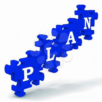 Plan Puzzle Showing Business Planning, Missions And Goals