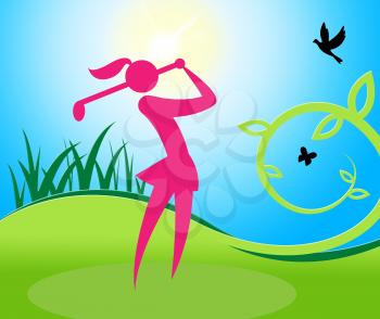 Golf Swing Woman Meaning Challenge Golf-Club And Lady