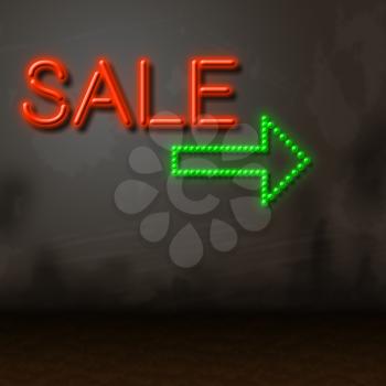 Neon Sale Indicating Retail Promotional And Illuminated