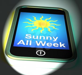 Sunny All Week On Phone Displaying Hot Weather