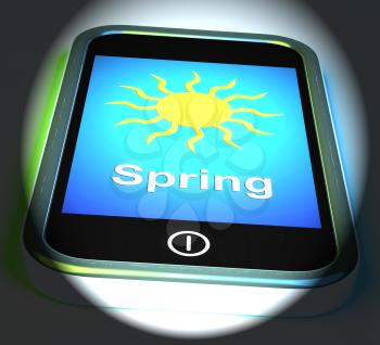Spring On Phone Displaying Springtime Season