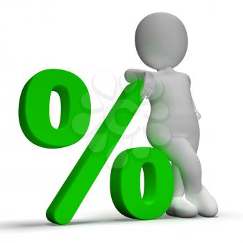 Percent Sign With 3d Man Shows Percentage Or Investment