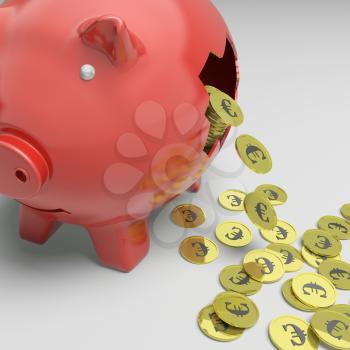 Broken Piggybank Shows Europe Economy Or Wealth