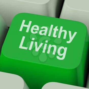 Healthy Living Key Showing Health Diet And Fitness
