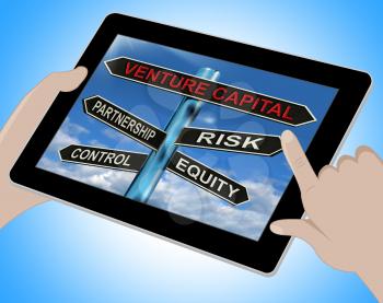 Venture Capital Tablet Showing Partnership Risk Control And Equity
