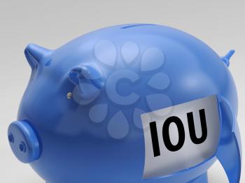 IOU In Piggy Showing Borrowing From Savings Bank
