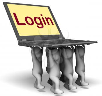Login Characters Laptop Showing Website Signing In Or Enter