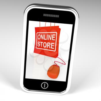 Online Store Bag Displaying Shopping and Buying From Internet Stores