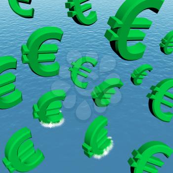 Euros Falling In The Ocean Showing Depression Recession And Economic Downturns