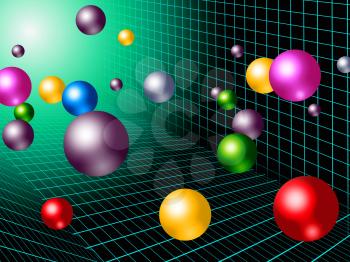 Colorful Balls Background Showing Rainbow Circles And Grid
