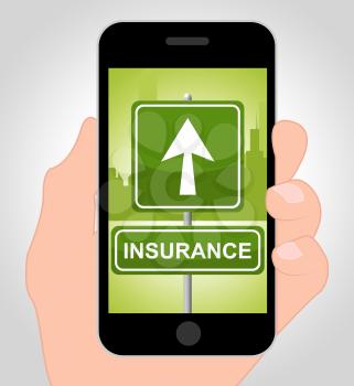 Insurance Word On Phone Represents Financial Indemnity And Coverage