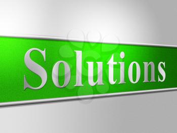 Solutions Sign Representing Signboard Achievement And Resolve