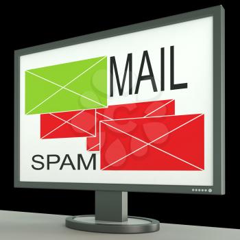 Mail And Spam Envelopes On Monitor Showing Rejected And Accepted Emails
