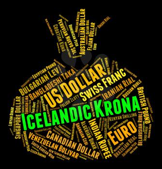 Icelandic Krona Indicating Forex Trading And Words