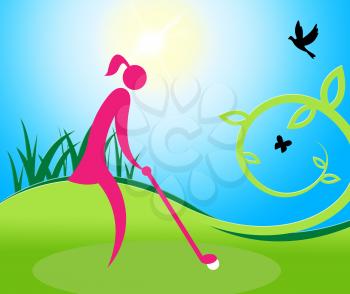 Woman Teeing Off Indicating Golf Online And Females