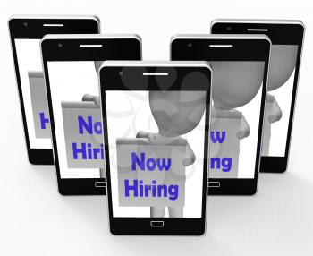 Now Hiring Smartphone Showing Recruitment And Job Opening