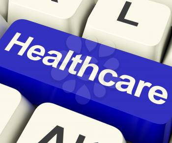 Healthcare Key In Blue Shows Online Health Care
