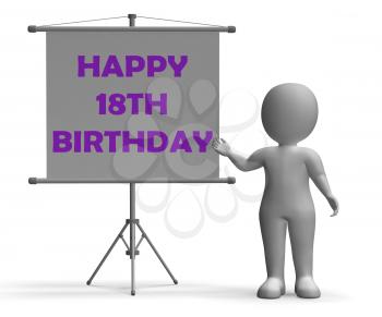 Happy Eighteenth Birthday Board Showing Happy Celebration And Special Occasion