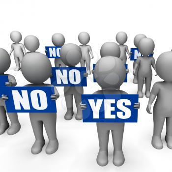 Characters Holding No Yes Signs Showing Indecision Uncertainty Or Confusion