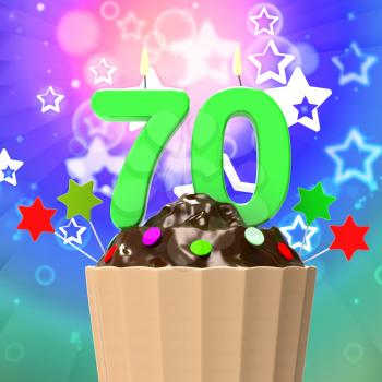 Seventy Candle On Cupcake Meaning Happy Event Or Colourful Party